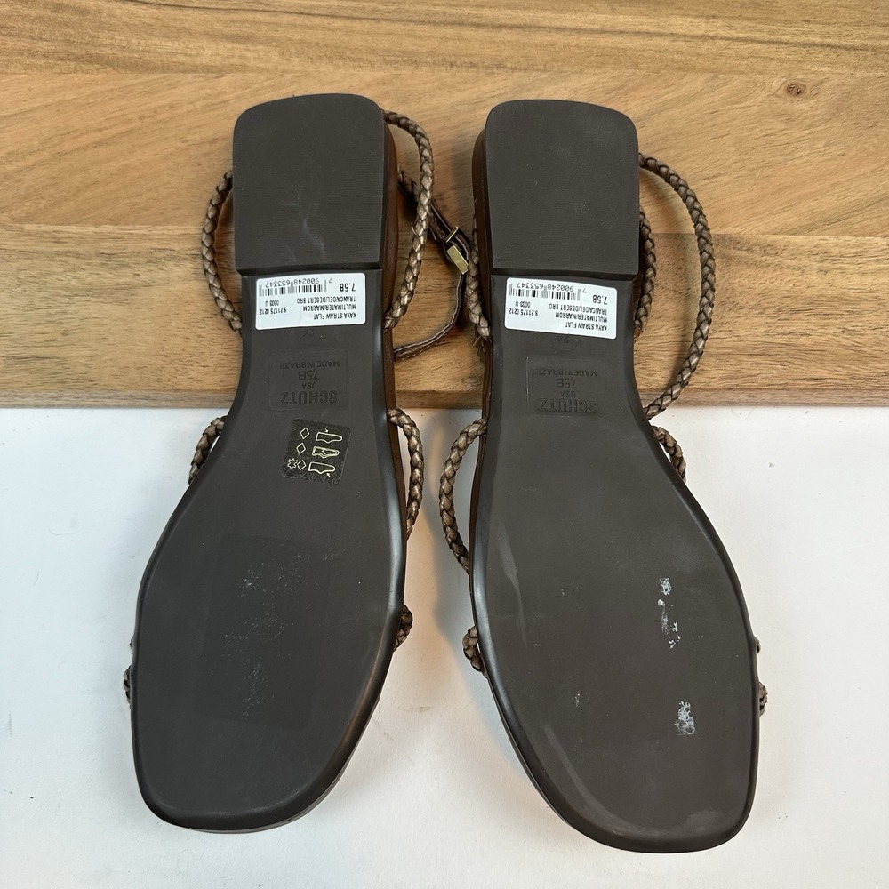 New Womens Schutz Kaya Straw Flat‎ Leather Sandals Shoes Size 7.5 M - Picture 5 of 6